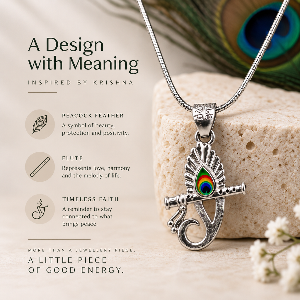 Divine Peacock Flute Silver Pendant Necklace – Meaningful Gift for Everyday Wear