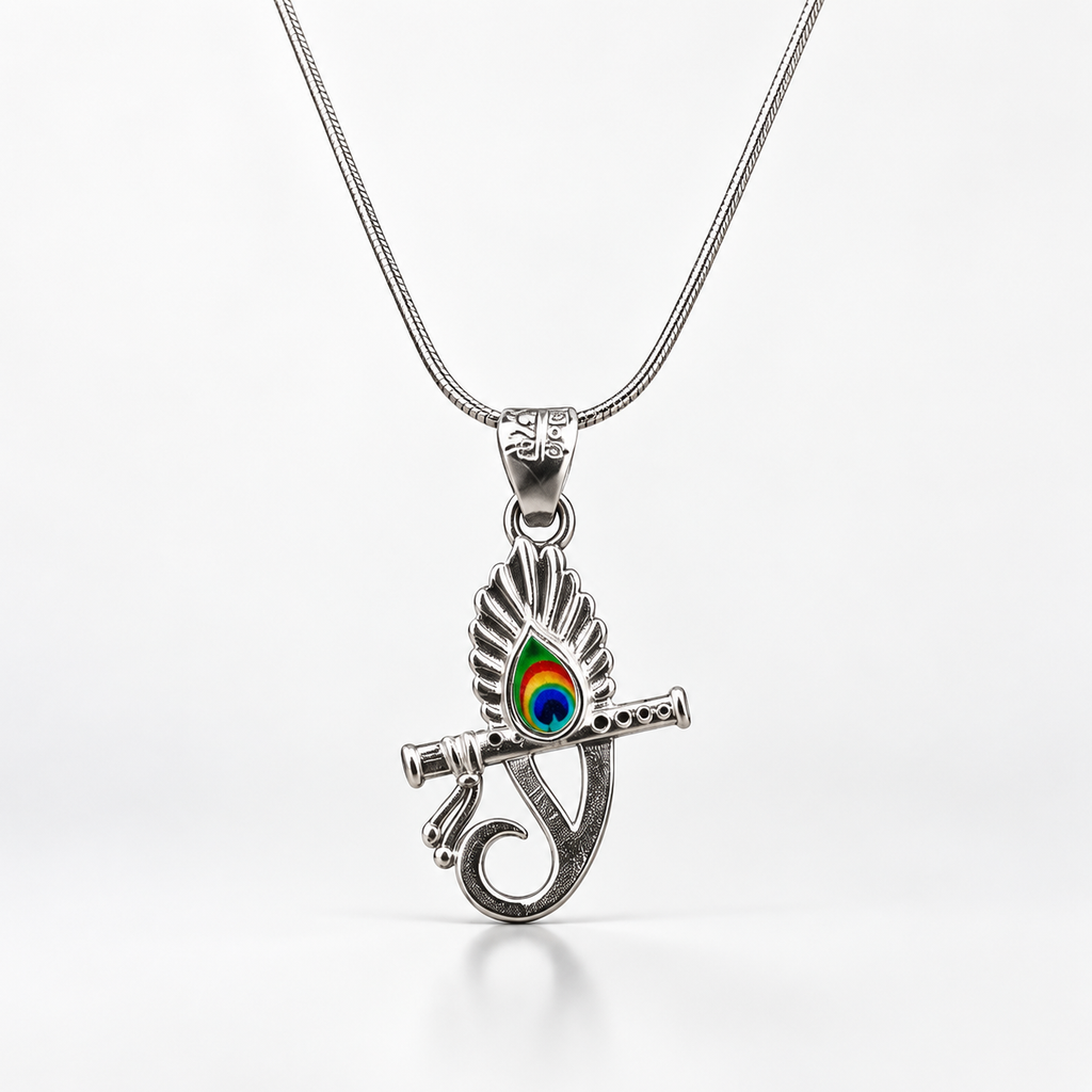 Divine Peacock Flute Silver Pendant Necklace – Meaningful Gift for Everyday Wear