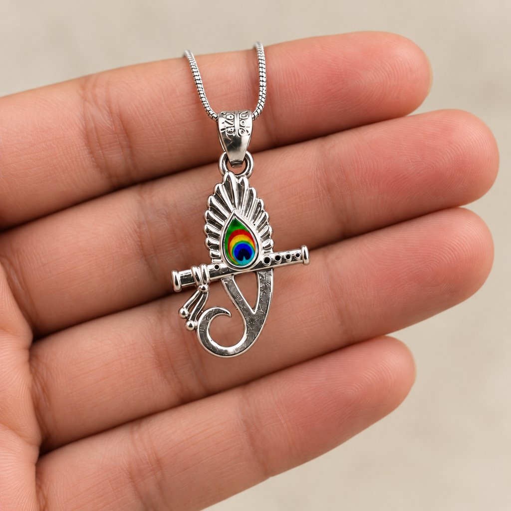Divine Peacock Flute Silver Pendant Necklace – Meaningful Gift for Everyday Wear